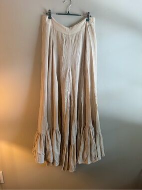 Free People Summer Kiss Godet Pants XL | Beige Gauze Wide Leg Boho Palazzo Pants